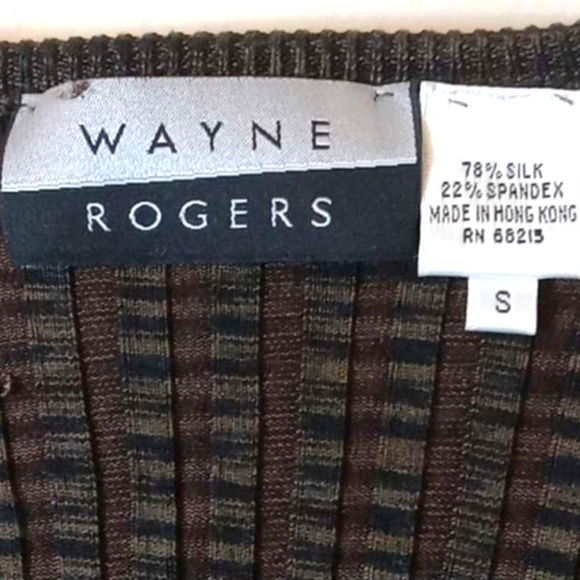VINTAGE WAYNE ROGERS WOMEN'S SILK RIBBED BLACK/BROWN BODYSUIT SMALL STUNNING 🔥 - Picture 4 of 4
